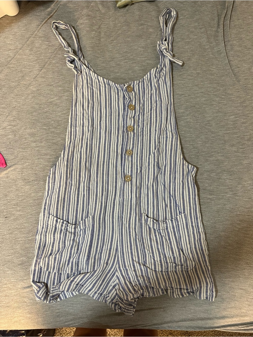 Xhilaration Blue and White Striped Tie-Shoulder Romper FITS LIKE AN XS